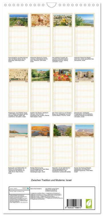 Produktbild: Familienplaner 2026 - Zwischen Tradition und Moderne: Israel mit 5 Spalten (Wandkalender, 21 x 45 cm) CALVENDO
