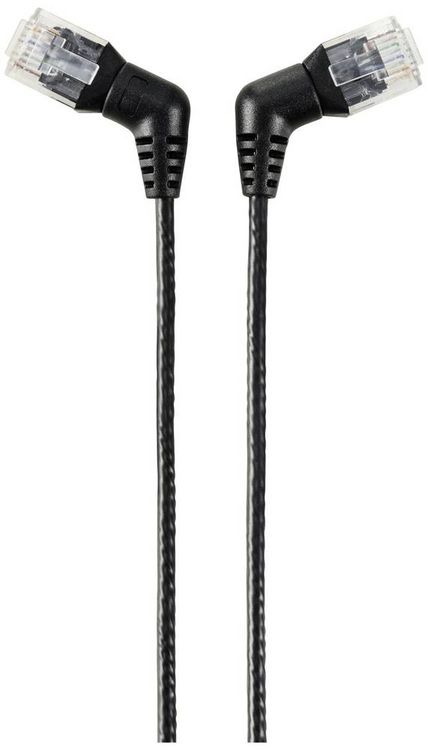 Produktbild: Renkforce RF-6071544 RJ45 Patchkabel CAT 6 U/UTP 2.00 m Schwarz Steckkontakte 360&deg; drehbar, Gewinkelter Kabelabgang 1 St.