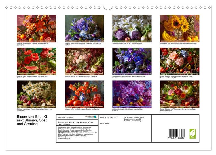 Produktbild: Bloom und Bite. KI mixt Blumen, Obst und Gem&uuml;se (Wandkalender 2026 DIN A3 quer), CALVENDO Monatskalender