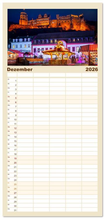 Produktbild: Familienplaner 2026 - Heidelberg im Fokus mit 5 Spalten (Wandkalender, 21 x 45 cm) CALVENDO