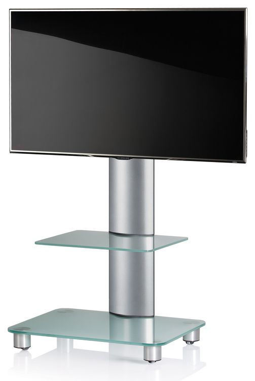 Produktbild: TV Standfu&szlig; St&auml;nder Rack Alu Glas Rollen Blino ZW