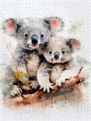 Produktbild: CALVENDO Puzzle Knuddelige Koalafamilie in Acrylfarbe | 1000 Teile Lege-Gr&ouml;&szlig;e 64x48cm Foto-Puzzle f&uuml;r gl&uuml;ckliche Stunden