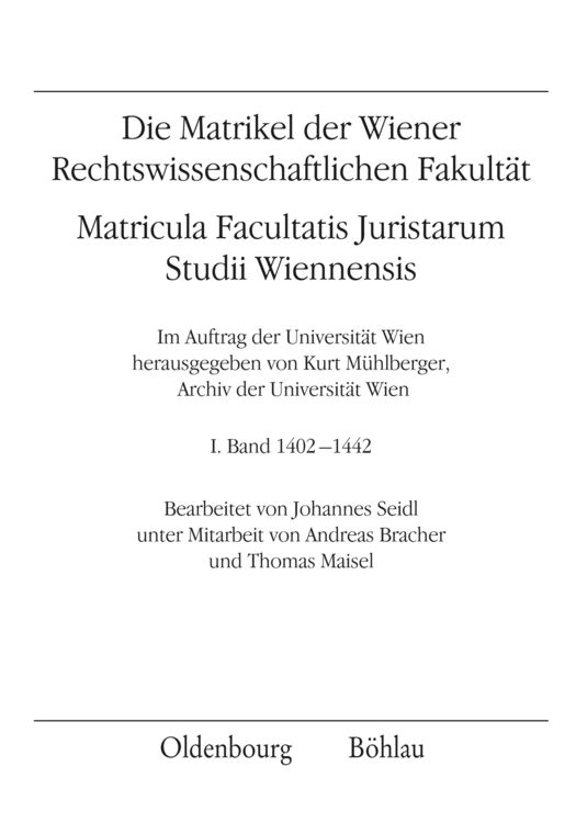 Produktbild: Die Matrikel der Wiener Rechtswissenschaftlichen Fakult&auml;t