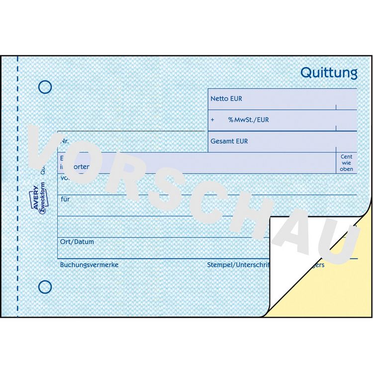 Produktbild: AVERY Zweckform Quittung selbstdurchschreibend DIN A6 quer 2x40 Blatt