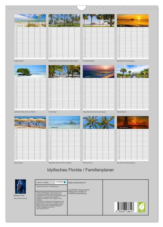 Produktbild: Idyllisches Florida / Familienplaner (Wandkalender 2026 DIN A3 hoch), CALVENDO Monatskalender