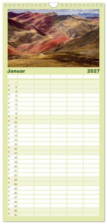 Produktbild: Familienplaner 2027 - Palccoyo - Der neue Rainbow Mountain in Peru mit 5 Spalten (Wandkalender, 21 x 45 cm) CALVENDO