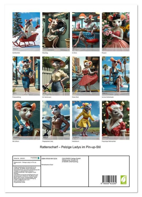 Produktbild: Rattenscharf &ndash; Pelzige Ladys im Pin-up-Stil (Wandkalender 2026 DIN A3 hoch), CALVENDO Monatskalender