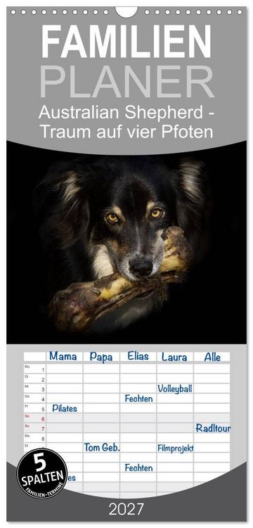 Produktbild: Familienplaner 2027 - Australian Shepherd - Traum auf vier Pfoten mit 5 Spalten (Wandkalender, 21 x 45 cm) CALVENDO