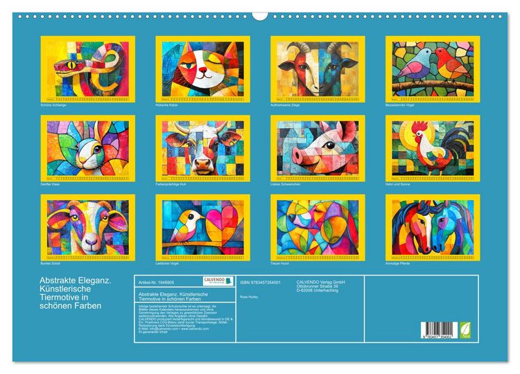 Produktbild: Abstrakte Eleganz. K&uuml;nstlerische Tiermotive in sch&ouml;nen Farben (Wandkalender 2026 DIN A2 quer), CALVENDO Monatskalender