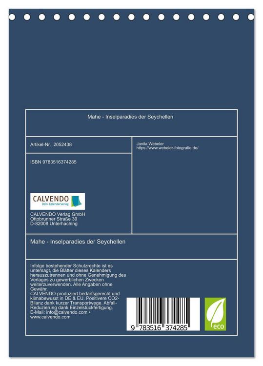 Produktbild: Mahe - Inselparadies der Seychellen (Tischkalender 2026 DIN A5 hoch), CALVENDO Monatskalender