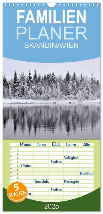 Produktbild: Familienplaner 2026 - SKANDINAVIEN mit 5 Spalten (Wandkalender, 21 x 45 cm) CALVENDO