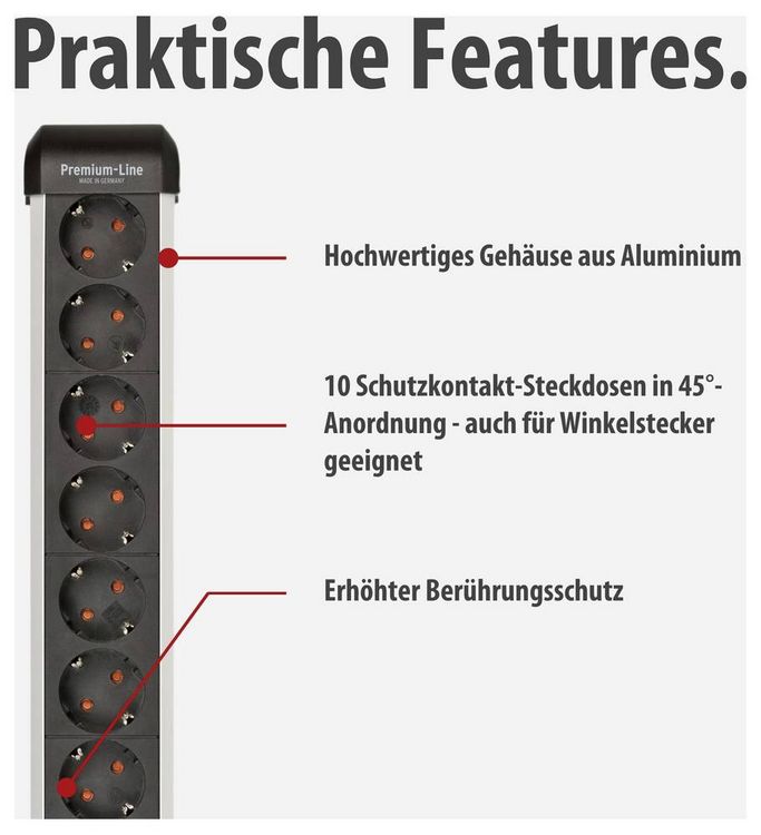 Produktbild: Brennenstuhl 1391030000 Steckdosenleiste mit Schalter Silber, Schwarz Schutzkontakt 1 St.