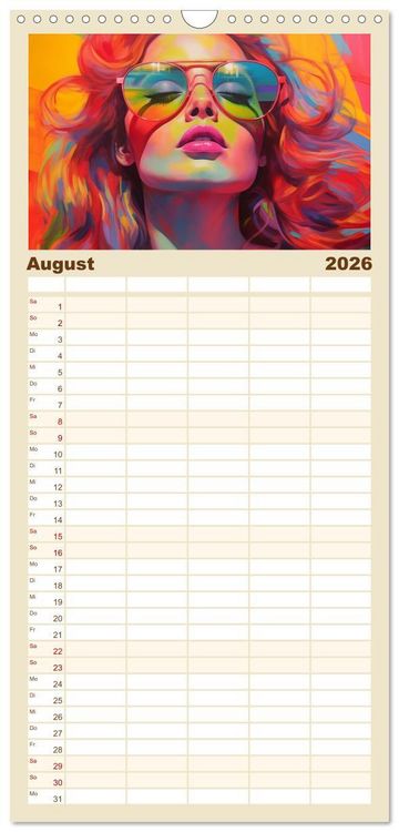 Produktbild: Familienplaner 2026 - Popart Prinzessin mit 5 Spalten (Wandkalender, 21 x 45 cm) CALVENDO