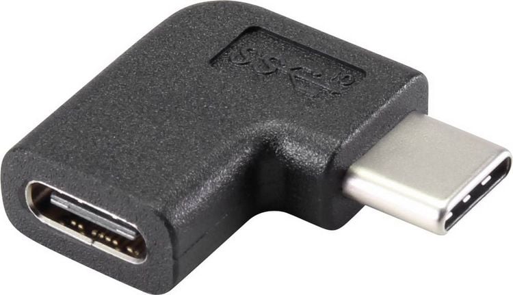 Produktbild: Renkforce USB 3.2 Gen 2 (USB 3.1 Gen 2) Adapter [1x USB-C&reg; Stecker - 1x USB-C&reg; Buchse] 90&deg; nach rechts gewinkelt