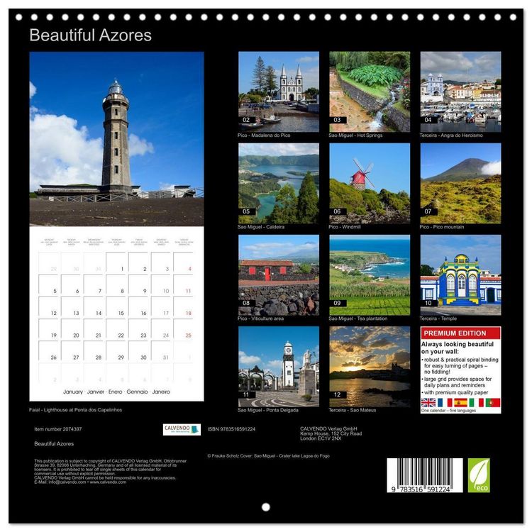 Produktbild: Beautiful Azores (Wall Calendar 2026 12 &times; 12 Inch) CALVENDO 12 Month Wall Calendar