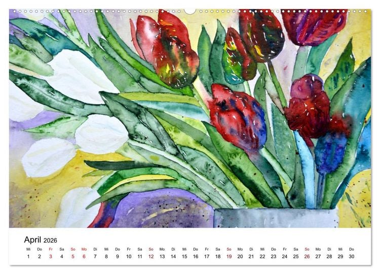 Produktbild: Blumen-Aquarelle (hochwertiger Premium Wandkalender 2026 DIN A2 quer), Kunstdruck in Hochglanz