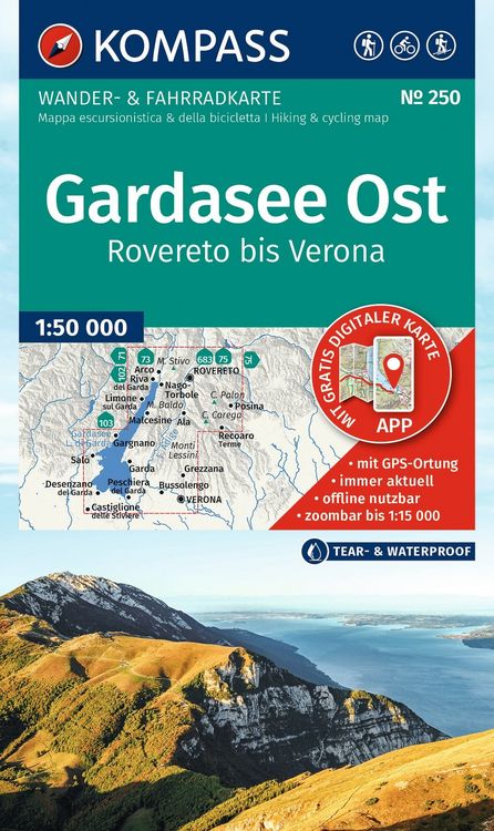Produktbild: KOMPASS Wanderkarte 250 Gardasee Ost, Rovereto bis Verona 1:50.000