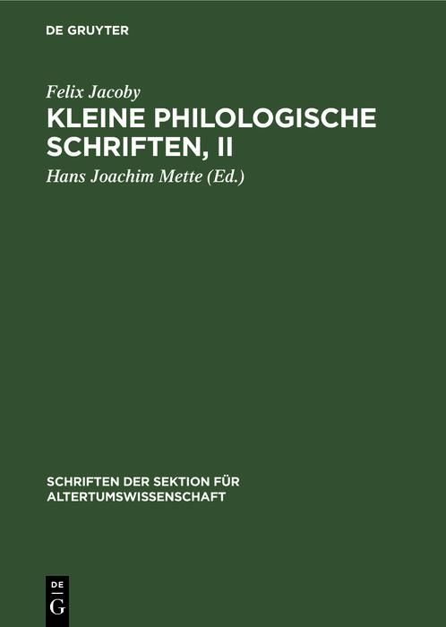 Produktbild: Kleine Philologische Schriften, II