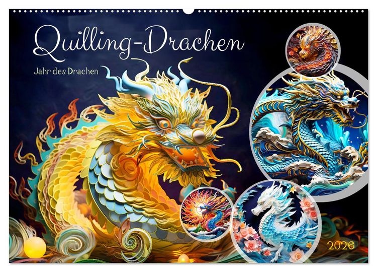 Produktbild: Quilling-Drachen - Jahr des Drachen (Wandkalender 2026 DIN A2 quer), CALVENDO Monatskalender