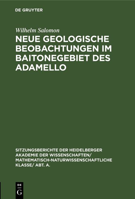 Produktbild: Neue geologische Beobachtungen im Baitonegebiet des Adamello