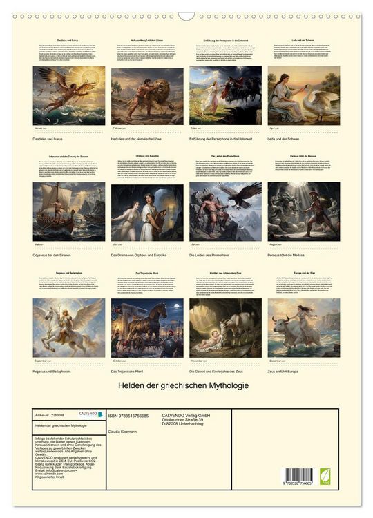 Produktbild: Helden der griechischen Mythologie (Wandkalender 2027 DIN A2 hoch), CALVENDO Monatskalender