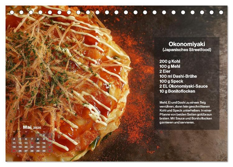 Produktbild: Streetfood Kalender - Einfache Rezepte aus den Stra&szlig;enk&uuml;chen der Welt (Tischkalender 2026 DIN A5 quer), CALVENDO Monatskalender
