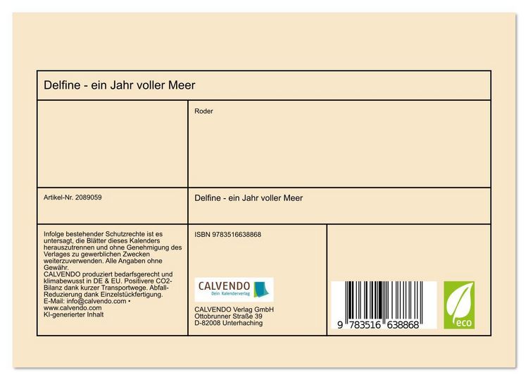 Produktbild: Delfine - ein Jahr voller Meer (Tischkalender 2026 DIN A5 quer), CALVENDO Monatskalender
