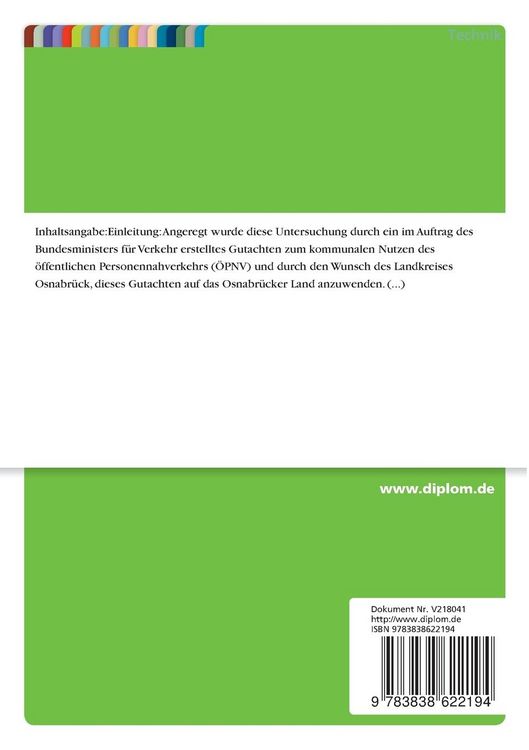 Produktbild: Kommunaler Nutzen des &ouml;ffentlichen Personennahverkehrs im Osnabr&uuml;cker Land