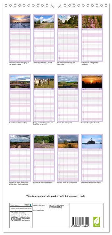 Produktbild: Familienplaner 2026 - Wanderung durch die zauberhafte L&uuml;neburger Heide mit 5 Spalten (Wandkalender, 21 x 45 cm) CALVENDO