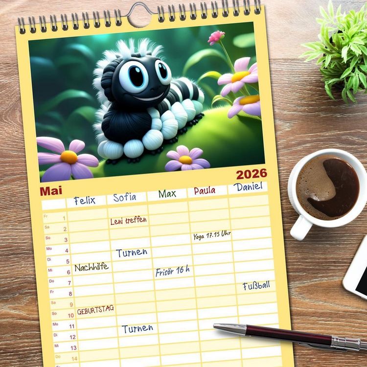 Produktbild: Familienplaner 2026 - W&uuml;rmchen Zauber mit 5 Spalten (Wandkalender, 21 x 45 cm) CALVENDO