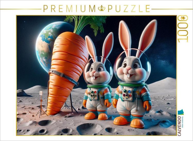 Produktbild: CALVENDO Puzzle Kaninchenabenteuer auf dem Mond | 1000 Teile Lege-Gr&ouml;&szlig;e 64x48cm Foto-Puzzle f&uuml;r gl&uuml;ckliche Stunden