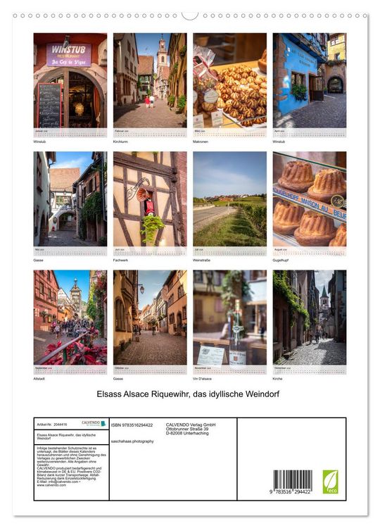 Produktbild: Elsass Alsace Riquewihr, das idyllische Weindorf (hochwertiger Premium Wandkalender 2026 DIN A2 hoch), Kunstdruck in Hochglanz