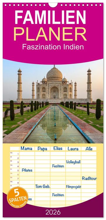 Produktbild: Familienplaner 2026 - Faszination Indien mit 5 Spalten (Wandkalender, 21 x 45 cm) CALVENDO