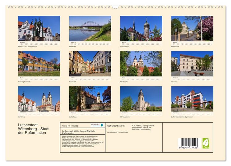Produktbild: Lutherstadt Wittenberg - Stadt der Reformation (hochwertiger Premium Wandkalender 2026 DIN A2 quer), Kunstdruck in Hochglanz