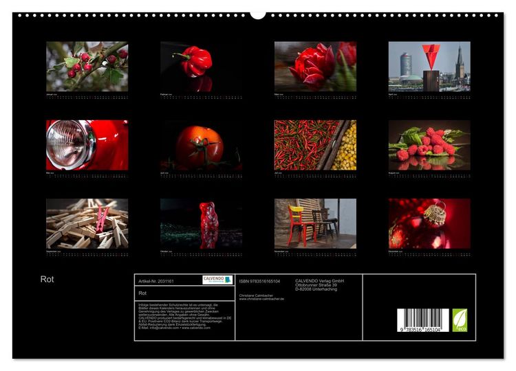 Produktbild: Rot (hochwertiger Premium Wandkalender 2026 DIN A2 quer), Kunstdruck in Hochglanz