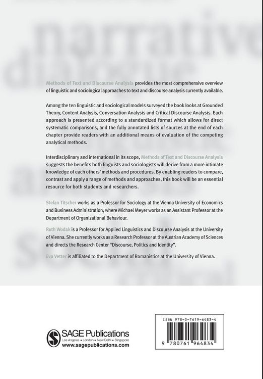 Produktbild: Methods of Text and Discourse Analysis