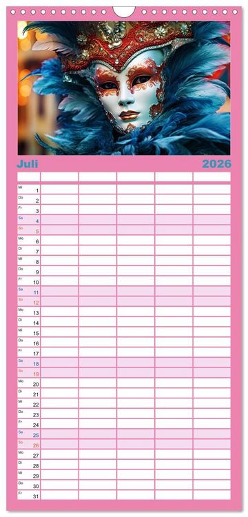 Produktbild: Familienplaner 2026 - MASKEN - poetisch und vertr&auml;umt mit 5 Spalten (Wandkalender, 21 x 45 cm) CALVENDO