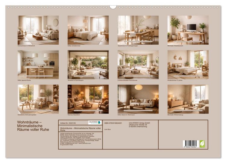Produktbild: Wohntr&auml;ume &ndash; Minimalistische R&auml;ume voller Ruhe (Wandkalender 2027 DIN A2 quer), CALVENDO Monatskalender