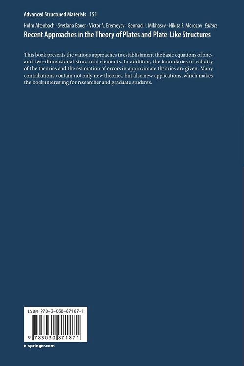 Produktbild: Recent Approaches in the Theory of Plates and Plate-Like Structures