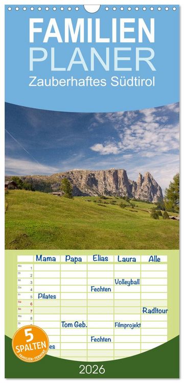 Produktbild: Familienplaner 2026 - Zauberhaftes S&uuml;dtirol mit 5 Spalten (Wandkalender, 21 x 45 cm) CALVENDO