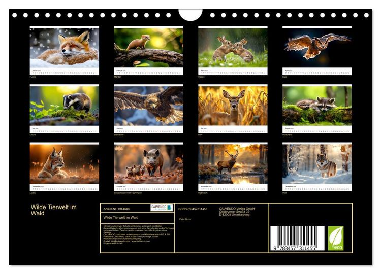 Produktbild: Wilde Tierwelt im Wald (Wandkalender 2026 DIN A4 quer), CALVENDO Monatskalender