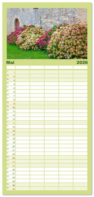 Produktbild: Familienplaner 2026 - Ein Hortensientraum mit 5 Spalten (Wandkalender, 21 x 45 cm) CALVENDO