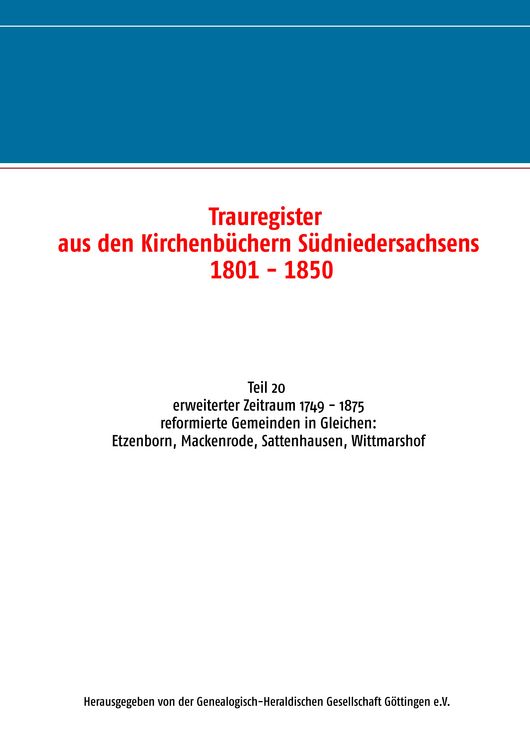 Produktbild: Trauregister aus den Kirchenb&uuml;chern S&uuml;dniedersachsens 1801 - 1850