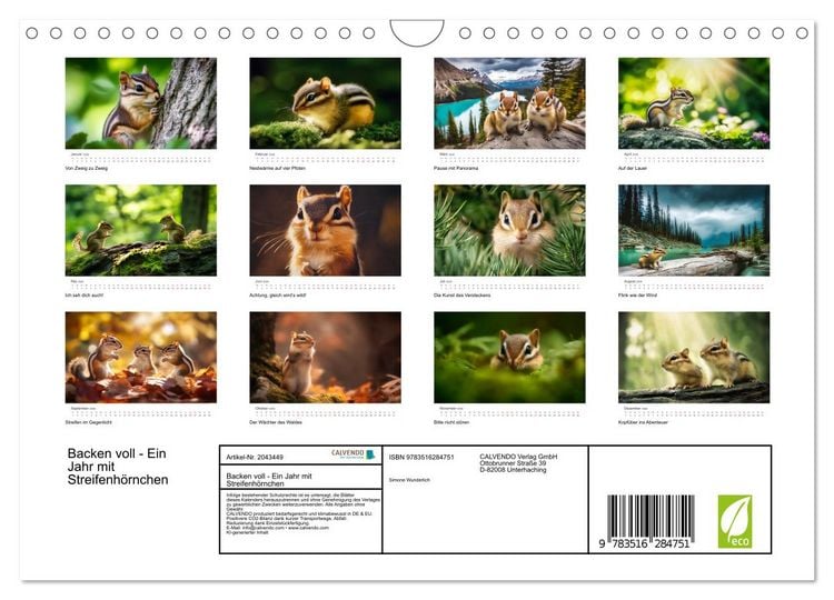 Produktbild: Backen voll - Ein Jahr mit Streifenh&ouml;rnchen (Wandkalender 2026 DIN A4 quer), CALVENDO Monatskalender