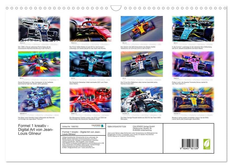 Produktbild: Formel 1 kreativ - Digital Art von Jean-Louis Glineur (Wandkalender 2026 DIN A3 quer), CALVENDO Monatskalender