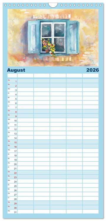 Produktbild: Familienplaner 2026 - Malerische Dorfansichten in Aquarell mit 5 Spalten (Wandkalender, 21 x 45 cm) CALVENDO