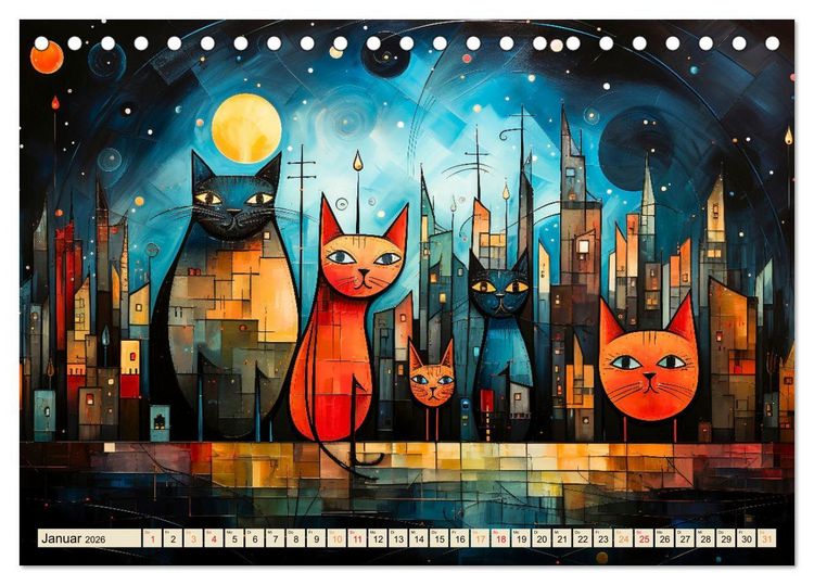 Produktbild: Katzen - die Nacht erwacht (Tischkalender 2026 DIN A5 quer), CALVENDO Monatskalender