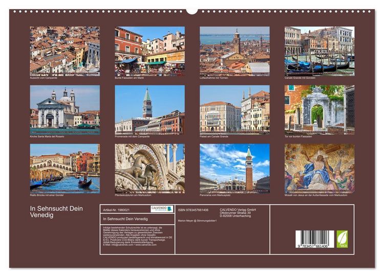 Produktbild: In Sehnsucht Dein Venedig (hochwertiger Premium Wandkalender 2026 DIN A2 quer), Kunstdruck in Hochglanz