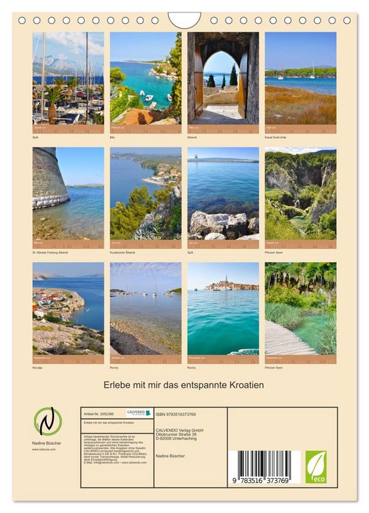 Produktbild: Erlebe mit mir das entspannte Kroatien (Wandkalender 2026 DIN A4 hoch), CALVENDO Monatskalender