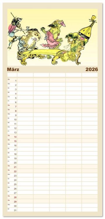 Produktbild: Familienplaner 2026 - Kawanabe Kyosai - Einhundert D&auml;monen mit 5 Spalten (Wandkalender, 21 x 45 cm) CALVENDO